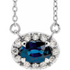 Sapphire Necklace in 14 Karat White Gold 5x3 mm Oval Sapphire and .05 Carat Diamond 18 inch Necklace