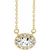 Sapphire Necklace in 14 Karat Yellow Gold 5x3 mm Oval White Sapphire and .05 Carat Diamond 16 inch Necklace