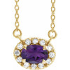 Amethyst Necklace in 14 Karat Yellow Gold 5x3 mm Oval Amethyst and .05 Carat Diamond 18 inch Necklace