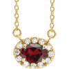 Red Garnet Necklace in 14 Karat Yellow Gold 5x3 mm Oval Mozambique Garnet and .05 Carat Diamond 18 inch Necklace