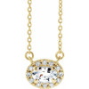 Sapphire Necklace in 14 Karat Yellow Gold 5x3 mm Oval White Sapphire and .05 Carat Diamond 18 inch Necklace