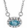 Genuine Zircon Necklace in Platinum 5x3 mm Oval Genuine Zircon and .05 Carat Diamond 18 inch Necklace