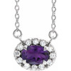 Amethyst Necklace in Sterling Silver 5x3 mm Oval Amethyst and .05 Carat Diamond 16 inch Necklace