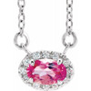 Pink Tourmaline Necklace in 14 Karat White Gold 6x4 mm Oval Pink Tourmaline and 0.10 Carat Diamond 16 inch Necklace