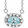 14 Karat White Gold 6x4 mm Oval Aquamarine Gem and 0.10 Carat Diamond 18 inch Necklace