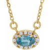 Genuine Zircon Necklace in 14 Karat Yellow Gold 6x4 mm Oval Genuine Zircon and 0.10 Carat Diamond 16 inch Necklace