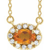 Golden Citrine Necklace in 14 Karat Yellow Gold 6x4 mm Oval Citrine and 0.10 Carat Diamond 16 inch Necklace