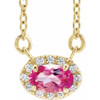 Pink Tourmaline Necklace in 14 Karat Yellow Gold 6x4 mm Oval Pink Tourmaline and 0.10 Carat Diamond 16 inch Necklace