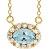 14 Karat Yellow Gold 6x4 mm Oval Aquamarine Gem and 0.10 Carat Diamond 18 inch Necklace