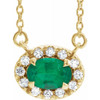 Emerald Necklace in 14 Karat Yellow Gold 6x4 mm Oval Emerald and 0.10 Carat Diamond 18 inch Necklace