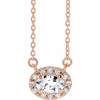 Sapphire Necklace in 14 Karat Rose Gold 6x4 mm Oval White Sapphire and 0.10 Carat Diamond 16 inch Necklace
