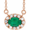 Emerald Necklace in 14 Karat Rose Gold 6x4 mm Oval Emerald and 0.10 Carat Diamond 18 inch Necklace