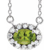 Genuine Peridot Necklace in Platinum 6x4 mm Oval Peridot and 0.10 Carat Diamond 18 inch Necklace