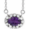 Amethyst Necklace in Sterling Silver 6x4 mm Oval Amethyst and 0.10 Carat Diamond 18 inch Necklace