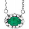 Emerald Necklace in 14 Karat White Gold 7x5 mm Oval Emerald and 0.16 Carat Diamond 16 inch Necklace