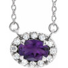 Amethyst Necklace in 14 Karat White Gold 7x5 mm Oval Amethyst and 0.16 Carat Diamond 18 inch Necklace