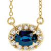 Sapphire Necklace in 14 Karat Yellow Gold 7x5 mm Oval Sapphire and 0.16 Carat Diamond 16 inch Necklace