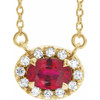 Ruby Necklace in 14 Karat Yellow Gold 7x5 mm Oval Ruby and 0.16 Carat Diamond 16 inch Necklace