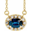 Sapphire Necklace in 14 Karat Yellow Gold 7x5 mm Oval Sapphire and 0.16 Carat Diamond 18 inch Necklace