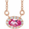 Pink Tourmaline Necklace in 14 Karat Rose Gold 7x5 mm Oval Pink Tourmaline and 0.16 Carat Diamond 18 inch Necklace