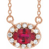 Ruby Necklace in 14 Karat Rose Gold 7x5 mm Oval Ruby and 0.16 Carat Diamond 18 inch Necklace