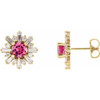 14 Karat Yellow Gold Pink Tourmaline and 0.75 Carat Diamond Earrings