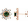 14 Karat Rose Gold Green Tourmaline and 0.75 Carat Diamond Earrings