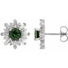 Sterling Silver Green Tourmaline and 0.75 Carat Diamond Earrings