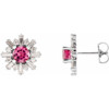 Sterling Silver Pink Tourmaline and 0.75 Carat Diamond Earrings