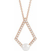 Cultured Freshwater Pearl Necklace in 14 Karat Rose Gold Freshwater Cultured Pearl and 0.25 Carat Diamond Geometric 16 inch Necklace