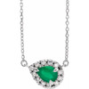 Emerald Necklace in 14 Karat White Gold 5x3 mm Pear Emerald and 0.12 Carat Diamond 18 inch Necklace