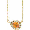 Golden Citrine Necklace in 14 Karat Yellow Gold 5x3 mm Pear Citrine and 0.12 Carat Diamond 16 inch Necklace