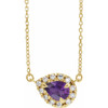 Amethyst Necklace in 14 Karat Yellow Gold 5x3 mm Pear Amethyst and 0.12 Carat Diamond 18 inch Necklace