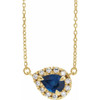 Sapphire Necklace in 14 Karat Yellow Gold 5x3 mm Pear Sapphire and 0.12 Carat Diamond 18 inch Necklace