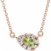 Genuine Peridot Necklace in 14 Karat Rose Gold 5x3 mm Pear Peridot and 0.12 Carat Diamond 16 inch Necklace