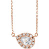 Sapphire Necklace in 14 Karat Rose Gold 5x3 mm Pear White Sapphire and 0.12 Carat Diamond 16 inch Necklace