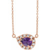 Amethyst Necklace in 14 Karat Rose Gold 5x3 mm Pear Amethyst and 0.12 Carat Diamond 18 inch Necklace