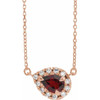 Red Garnet Necklace in 14 Karat Rose Gold 5x3 mm Pear Mozambique Garnet and 0.12 Carat Diamond 18 inch Necklace