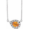 Golden Citrine Necklace in Sterling Silver 5x3 mm Pear Citrine and 0.12 Carat Diamond 18 inch Necklace