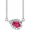 Pink Tourmaline Necklace in 14 Karat White Gold 6x4 mm Pear Pink Tourmaline and 0.16 Carat Diamond 16 inch Necklace