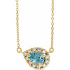 14 Karat Yellow Gold 6x4 mm Pear Aquamarine Gem and 00.17 Carat Diamond 16 inch Necklace