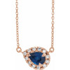 Sapphire Necklace in 14 Karat Rose Gold 6x4 mm Pear Sapphire and 0.16 Carat Diamond 18 inch Necklace