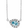 Platinum 6x4 mm Pear Aquamarine Gem and 00.17 Carat Diamond 18 inch Necklace