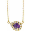 Amethyst Necklace in 14 Karat Yellow Gold 7x5 mm Pear Amethyst and 0.16 Carat Diamond 18 inch Necklace