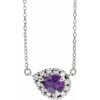 Amethyst Necklace in Platinum 7x5 mm Pear Amethyst and 0.16 Carat Diamond 18 inch Necklace