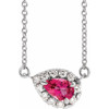 Pink Tourmaline Necklace in Platinum 7x5 mm Pear Pink Tourmaline and 0.16 Carat Diamond 18 inch Necklace