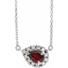 Red Garnet Necklace in Sterling Silver 7x5 mm Pear Mozambique Garnet and 0.16 Carat Diamond 16 inch Necklace