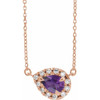 Amethyst Necklace in 14 Karat Rose Gold 8x5 mm Pear Amethyst and 0.20 Carat Diamond 18 inch Necklace