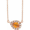 Golden Citrine Necklace in 14 Karat Rose Gold 8x5 mm Pear Citrine and 0.20 Carat Diamond 18 inch Necklace