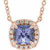 Tanzanite Necklace in 14 Karat Rose Gold 3x3 mm Square Tanzanite and .05 Carat Diamond 18 inch Necklace
